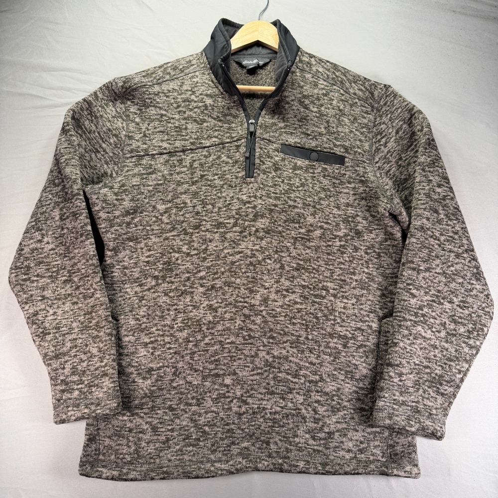 Eddie Bauer Quarter Zip Pullover Mens Small Heather Gray Fleece 1/4 Sweater